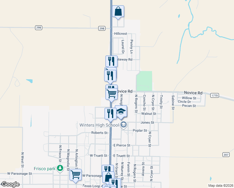 map of restaurants, bars, coffee shops, grocery stores, and more near 847-899 North Heights Street in Winters