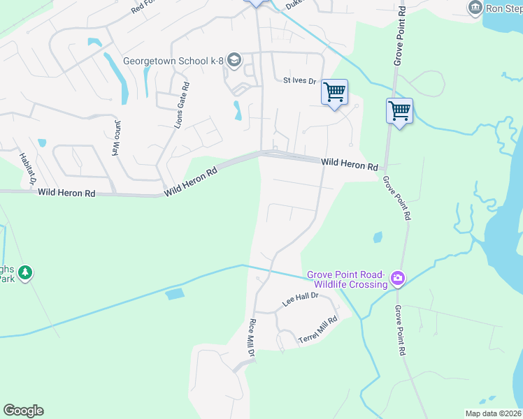 map of restaurants, bars, coffee shops, grocery stores, and more near 120 Bluebill Drive in Savannah