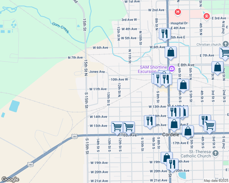 map of restaurants, bars, coffee shops, grocery stores, and more near 604 West 12th Avenue in Cordele