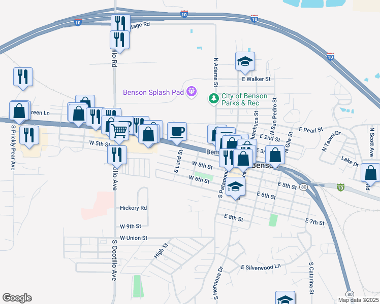 map of restaurants, bars, coffee shops, grocery stores, and more near 200-298 Interstate 10 Business in Benson