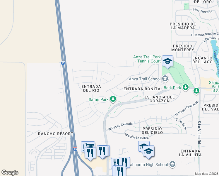 map of restaurants, bars, coffee shops, grocery stores, and more near 858 West Calle Nicoya in Sahuarita