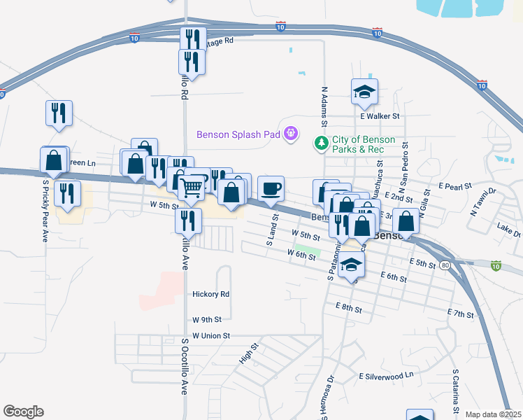 map of restaurants, bars, coffee shops, grocery stores, and more near 363 West 4th Street in Benson