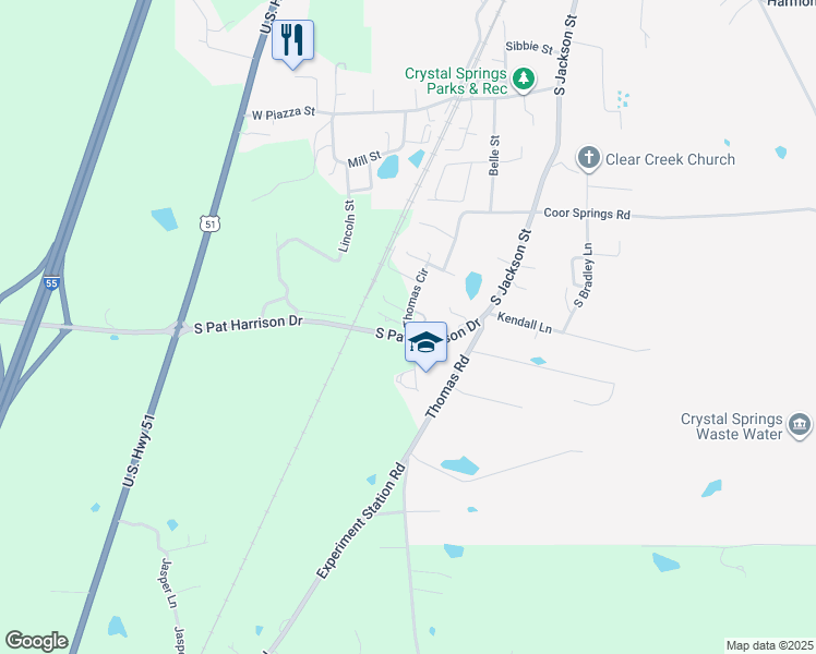 map of restaurants, bars, coffee shops, grocery stores, and more near 1000 Monroe Lane in Crystal Springs