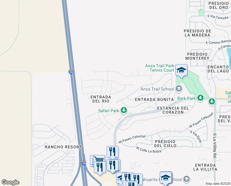 map of restaurants, bars, coffee shops, grocery stores, and more near 858 West Calle Nicoya in Sahuarita