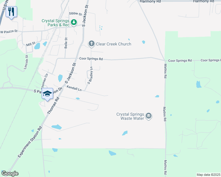 map of restaurants, bars, coffee shops, grocery stores, and more near in Crystal Springs