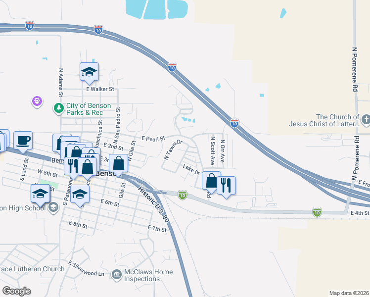 map of restaurants, bars, coffee shops, grocery stores, and more near 657 Di Di Anne Drive in Benson