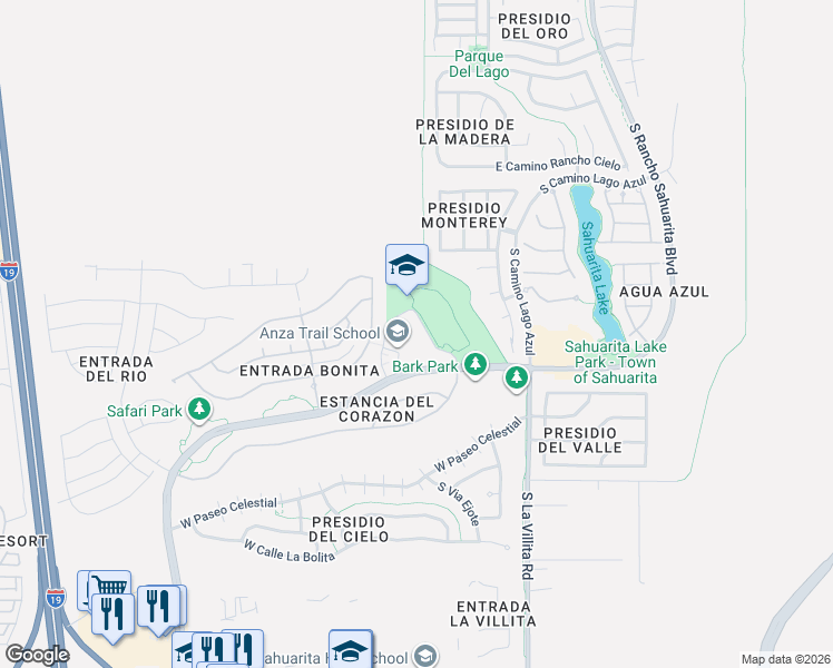 map of restaurants, bars, coffee shops, grocery stores, and more near 15490 Rancho Sahuarita Boulevard in Sahuarita