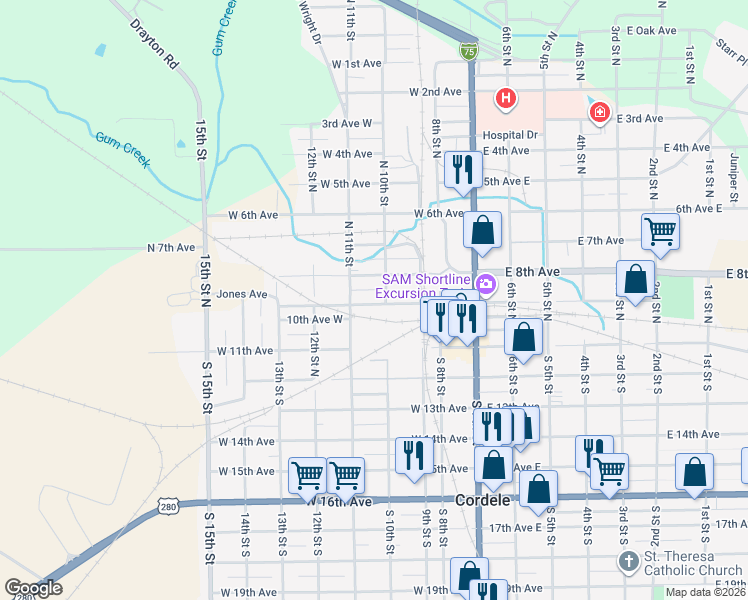 map of restaurants, bars, coffee shops, grocery stores, and more near 406 West 9th Avenue in Cordele