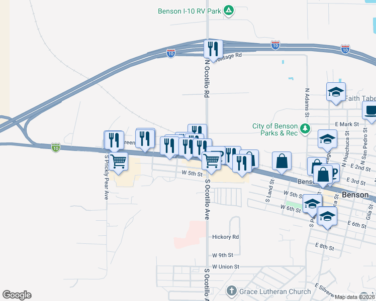 map of restaurants, bars, coffee shops, grocery stores, and more near in Benson