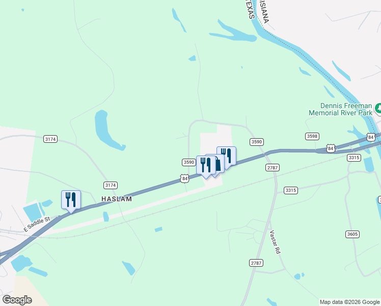 map of restaurants, bars, coffee shops, grocery stores, and more near 226 County Road 3590 in Joaquin