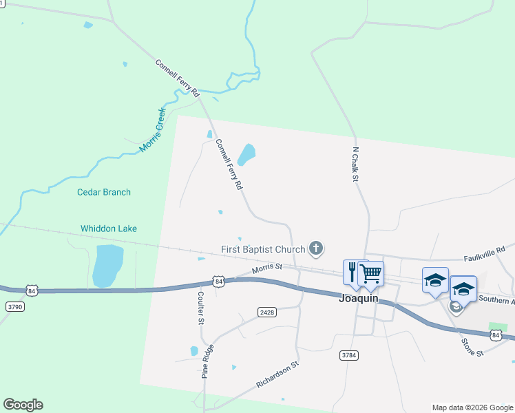 map of restaurants, bars, coffee shops, grocery stores, and more near 737 Connell Ferry Road in Joaquin
