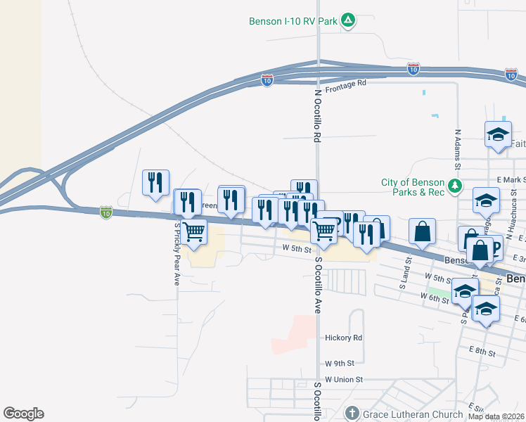 map of restaurants, bars, coffee shops, grocery stores, and more near 720 W 4th St in Benson