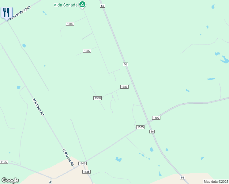 map of restaurants, bars, coffee shops, grocery stores, and more near County Road 1383 in Bosque County