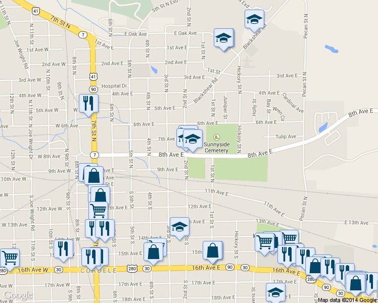 map of restaurants, bars, coffee shops, grocery stores, and more near 601 E 8th Ave in Cordele
