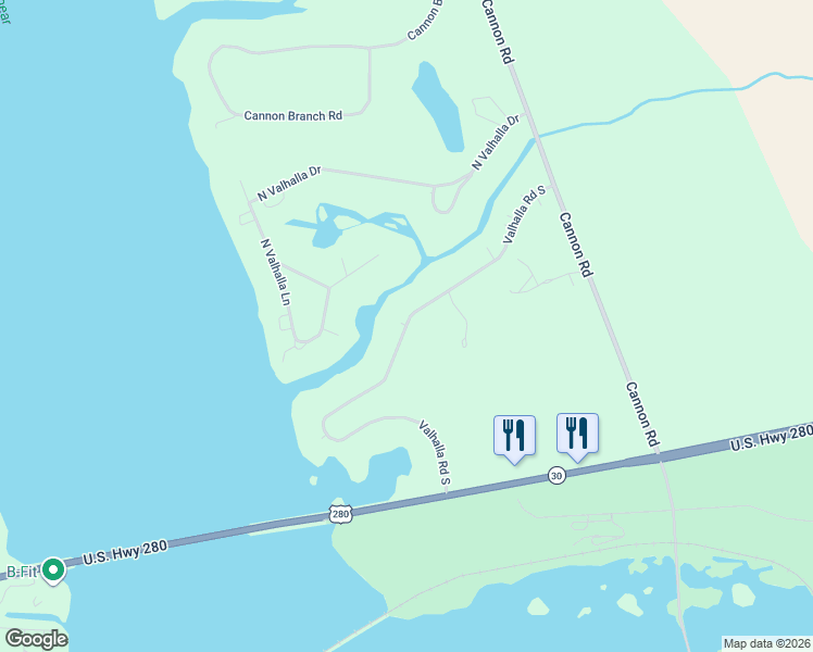 map of restaurants, bars, coffee shops, grocery stores, and more near 101-299 Valhalla Road South in Cordele