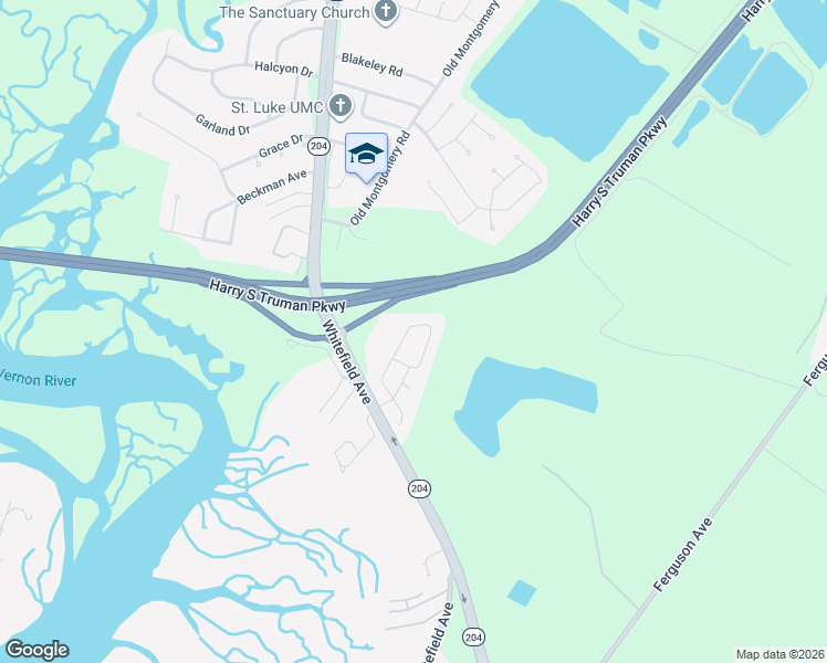 map of restaurants, bars, coffee shops, grocery stores, and more near 121 Candleberry Lane in Savannah