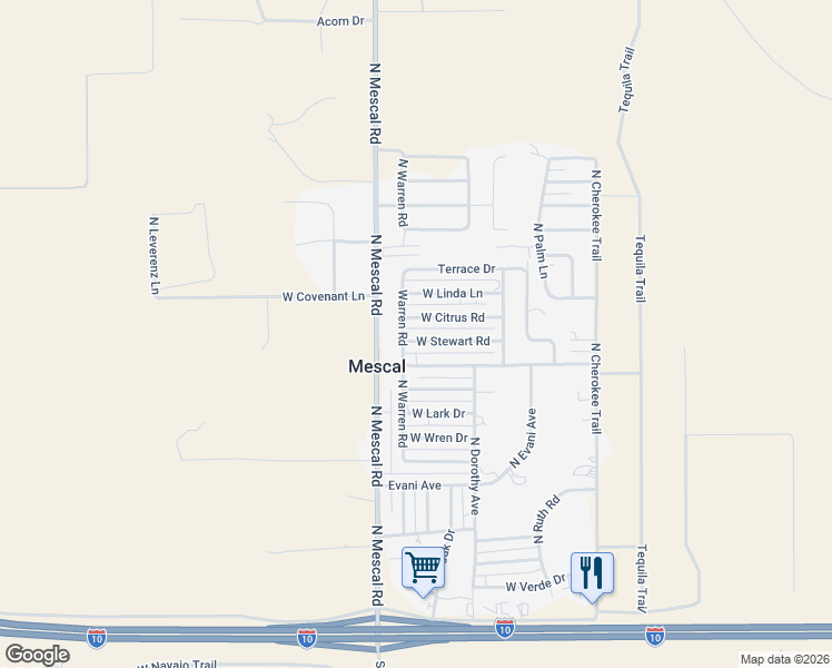 map of restaurants, bars, coffee shops, grocery stores, and more near 3178 West Stewart Road in Benson
