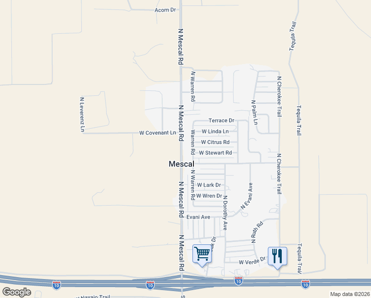 map of restaurants, bars, coffee shops, grocery stores, and more near 455 North Mescal Road in Benson