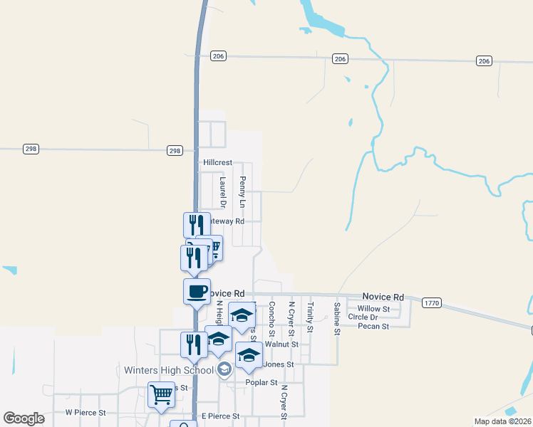 map of restaurants, bars, coffee shops, grocery stores, and more near 200 Hunters Glen Road in Winters