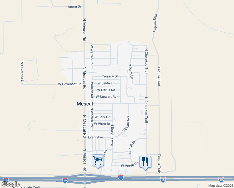 map of restaurants, bars, coffee shops, grocery stores, and more near 3144 West Stewart Road in Benson
