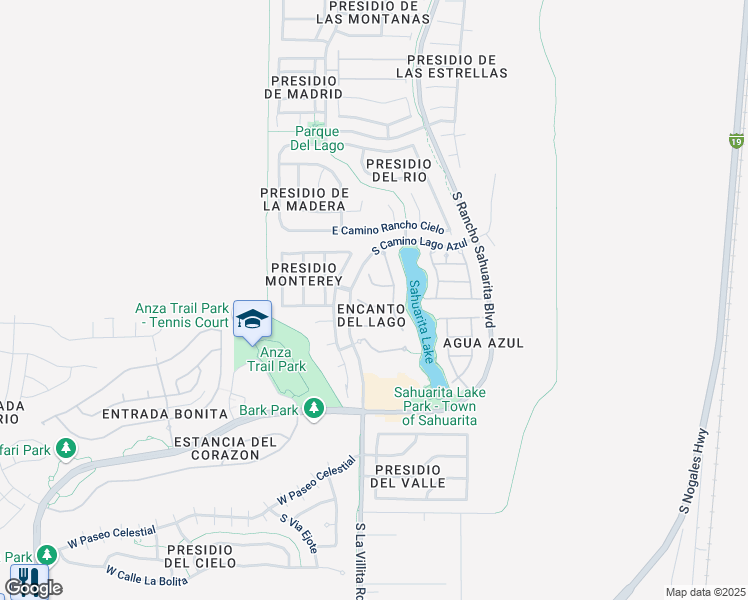 map of restaurants, bars, coffee shops, grocery stores, and more near 107 East Placita Lago del Encanto in Sahuarita