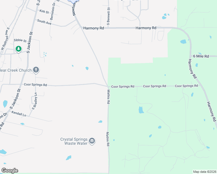 map of restaurants, bars, coffee shops, grocery stores, and more near 1001 Mathis Road in Crystal Springs