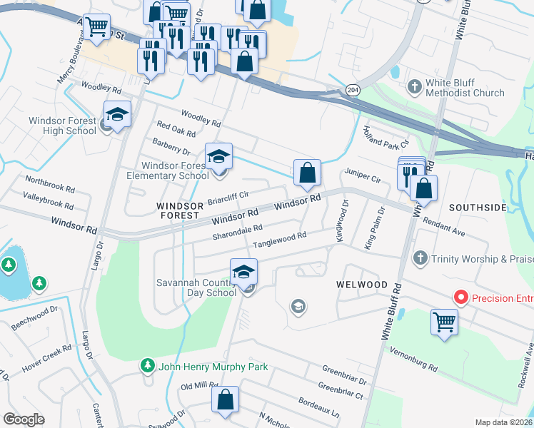 map of restaurants, bars, coffee shops, grocery stores, and more near 322 Sharondale Road in Savannah