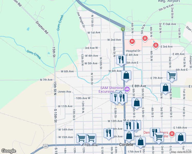 map of restaurants, bars, coffee shops, grocery stores, and more near 405 West 7th Avenue in Cordele