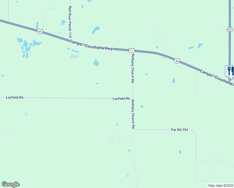 map of restaurants, bars, coffee shops, grocery stores, and more near 220 Layfield Road in Coushatta