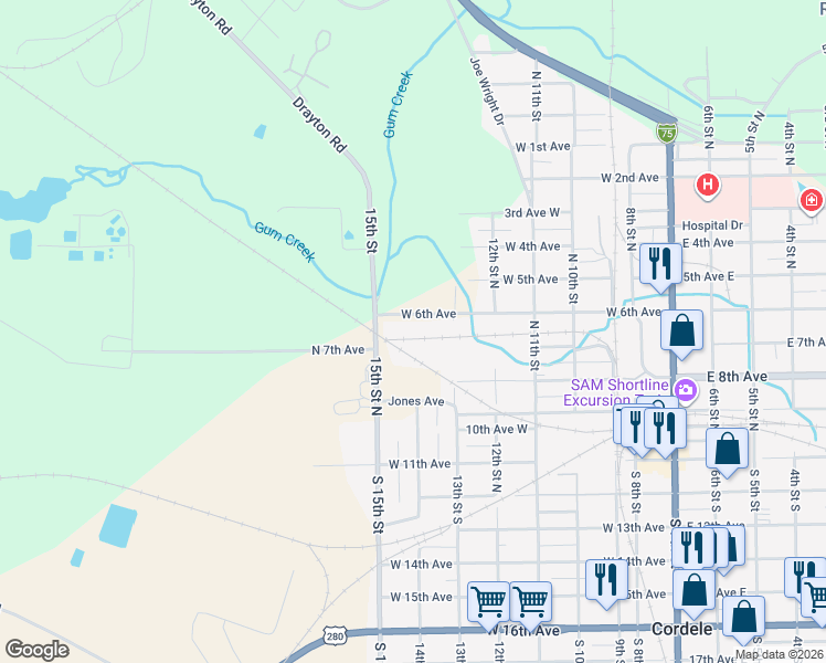 map of restaurants, bars, coffee shops, grocery stores, and more near 408 15th Street North in Cordele