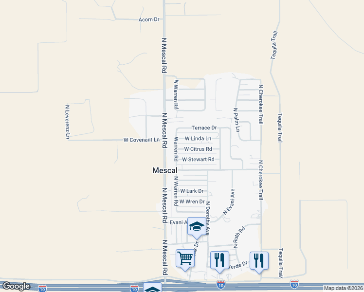 map of restaurants, bars, coffee shops, grocery stores, and more near 3182 West Linda Lane in Benson