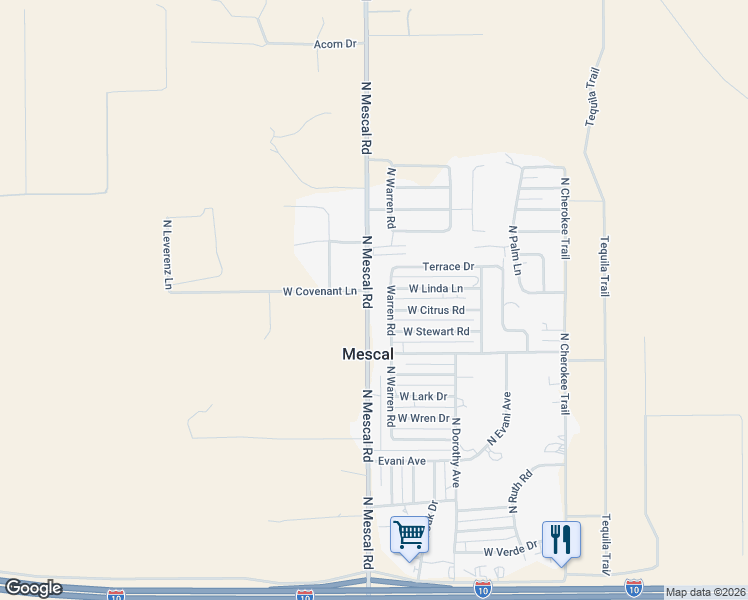 map of restaurants, bars, coffee shops, grocery stores, and more near 525 North Mescal Road in Benson