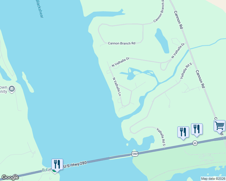 map of restaurants, bars, coffee shops, grocery stores, and more near 128 North Valhalla Lane in Cordele