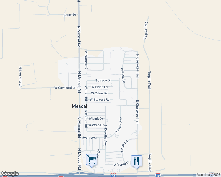 map of restaurants, bars, coffee shops, grocery stores, and more near 3145 West Linda Lane in Benson