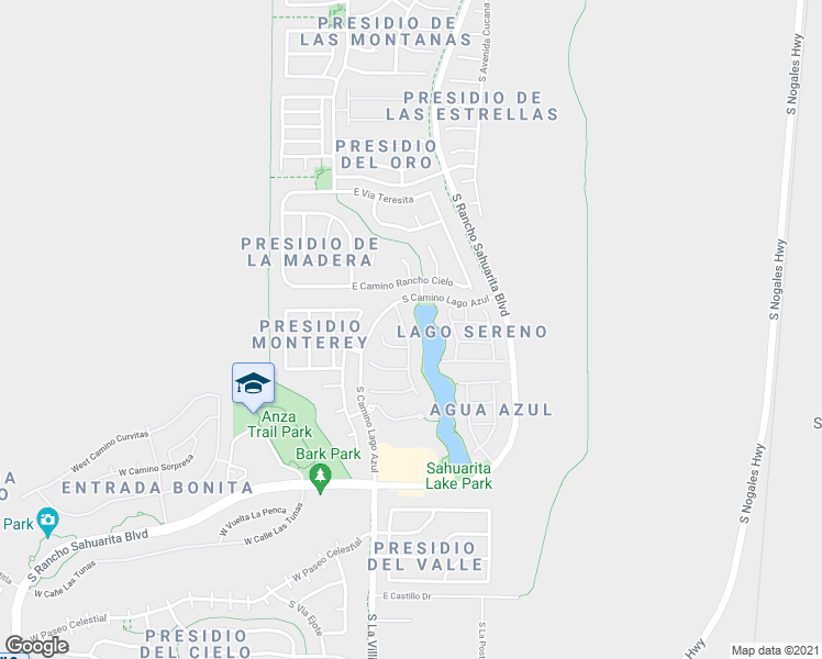 map of restaurants, bars, coffee shops, grocery stores, and more near 15209 South Via Lago Del Encanto in Sahuarita