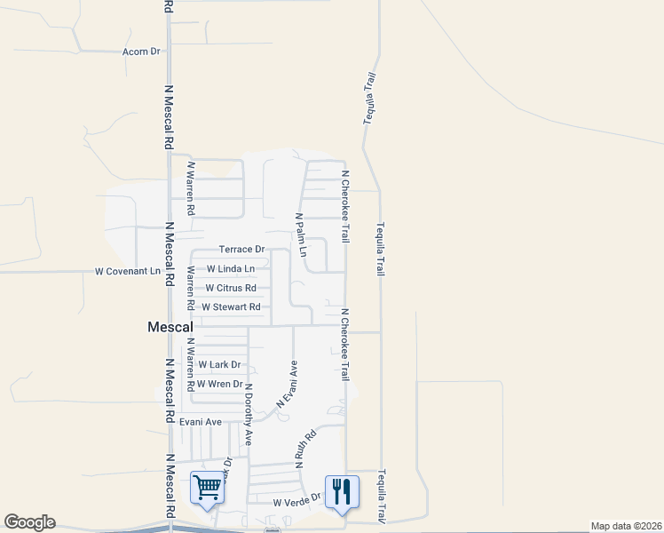 map of restaurants, bars, coffee shops, grocery stores, and more near 537 North Palm Lane in Benson