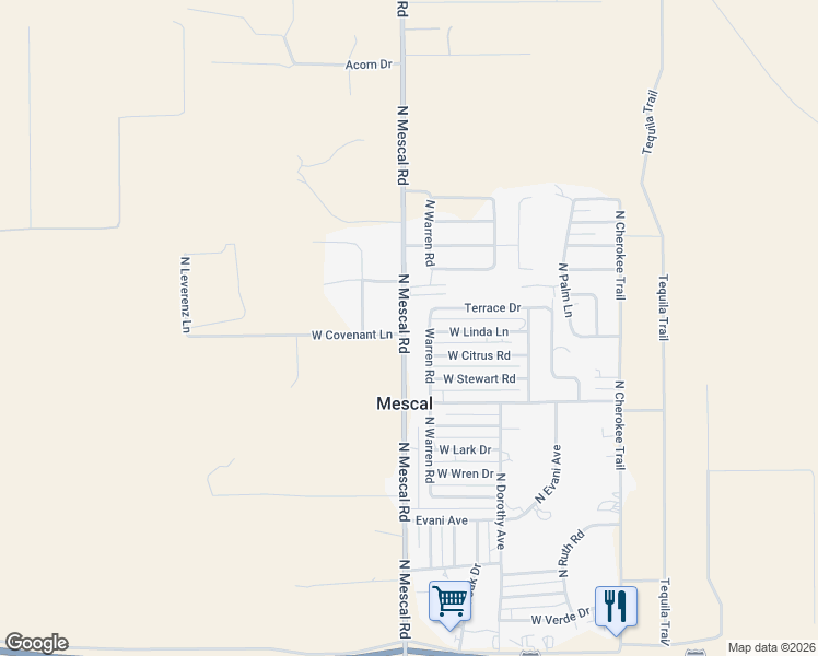 map of restaurants, bars, coffee shops, grocery stores, and more near 525 North Mescal Road in Benson