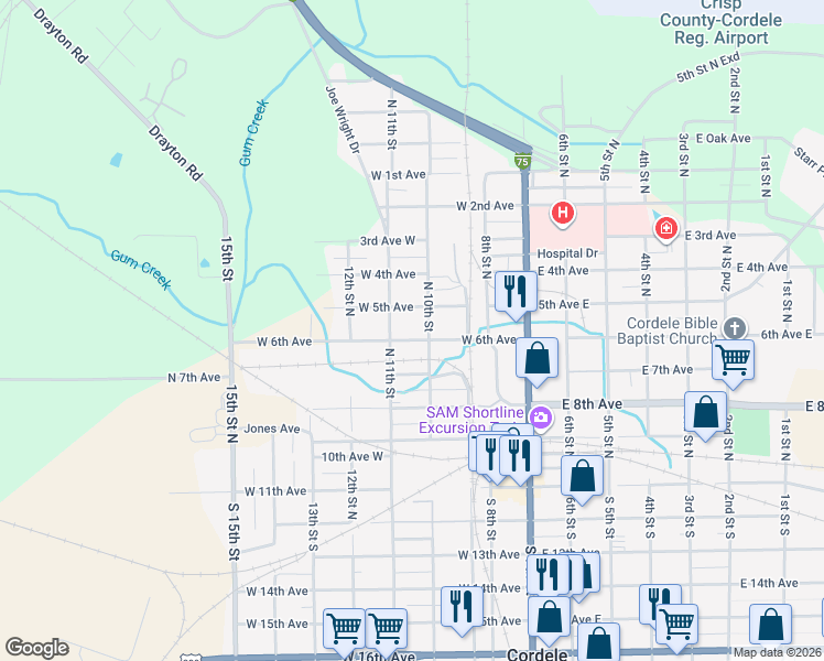 map of restaurants, bars, coffee shops, grocery stores, and more near 403 West 6th Avenue in Cordele