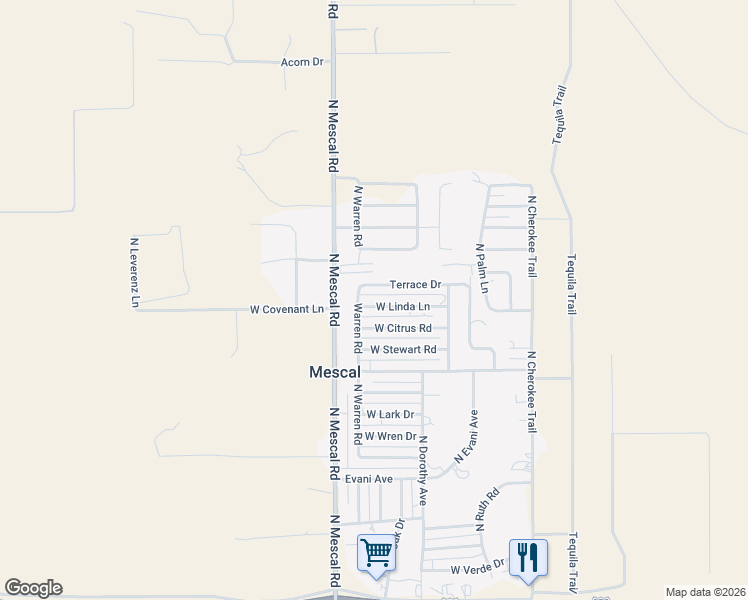 map of restaurants, bars, coffee shops, grocery stores, and more near 3182 West Linda Lane in Benson