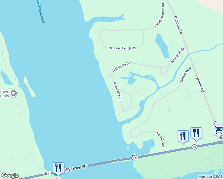 map of restaurants, bars, coffee shops, grocery stores, and more near 128 North Valhalla Lane in Cordele