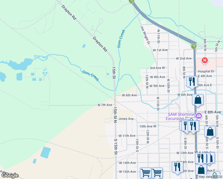 map of restaurants, bars, coffee shops, grocery stores, and more near 408 15th Street North in Cordele