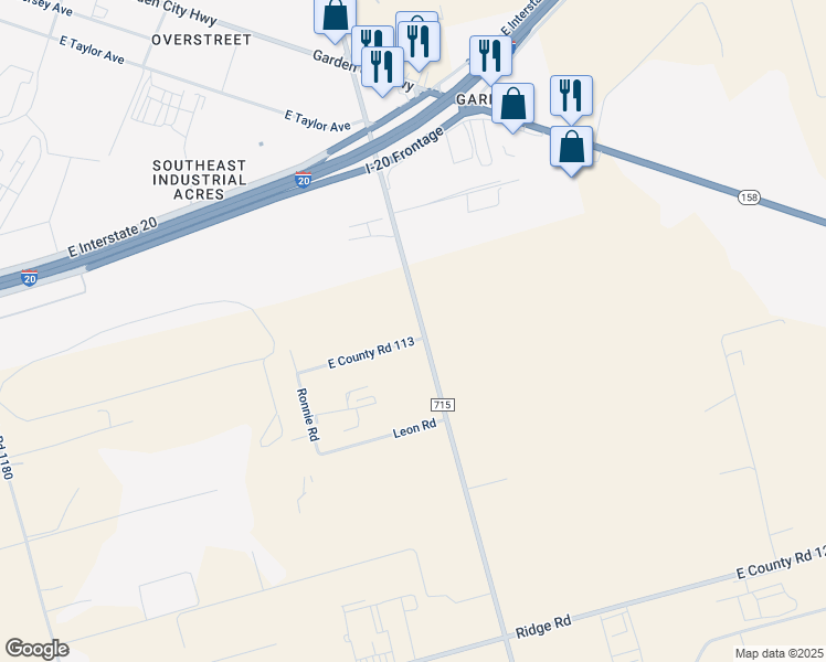 map of restaurants, bars, coffee shops, grocery stores, and more near 2700 Farm to Market Road 715 in Midland