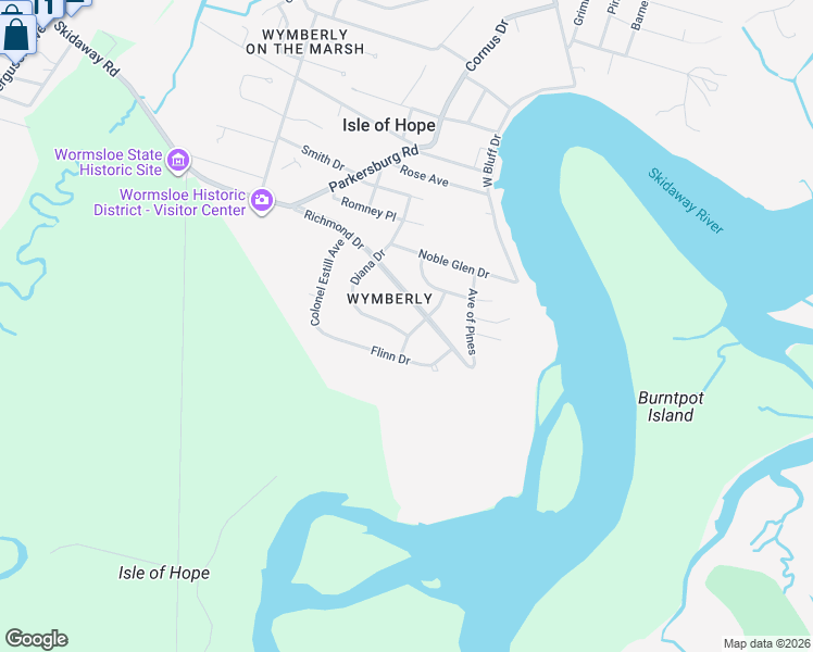 map of restaurants, bars, coffee shops, grocery stores, and more near 20 Richmond Drive in Savannah