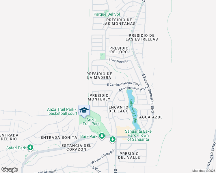 map of restaurants, bars, coffee shops, grocery stores, and more near 6 West Camino Rancho Cielo in Sahuarita