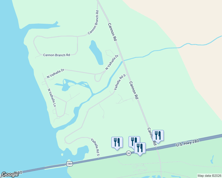 map of restaurants, bars, coffee shops, grocery stores, and more near 130 Valhalla Road South in Cordele