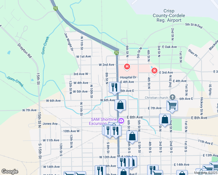 map of restaurants, bars, coffee shops, grocery stores, and more near 704 8th Street North in Cordele