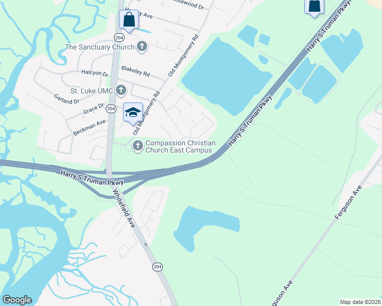 map of restaurants, bars, coffee shops, grocery stores, and more near 1711 Kings Way Court in Savannah