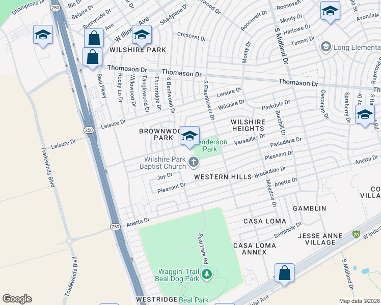 map of restaurants, bars, coffee shops, grocery stores, and more near 4800 Graceland Drive in Midland