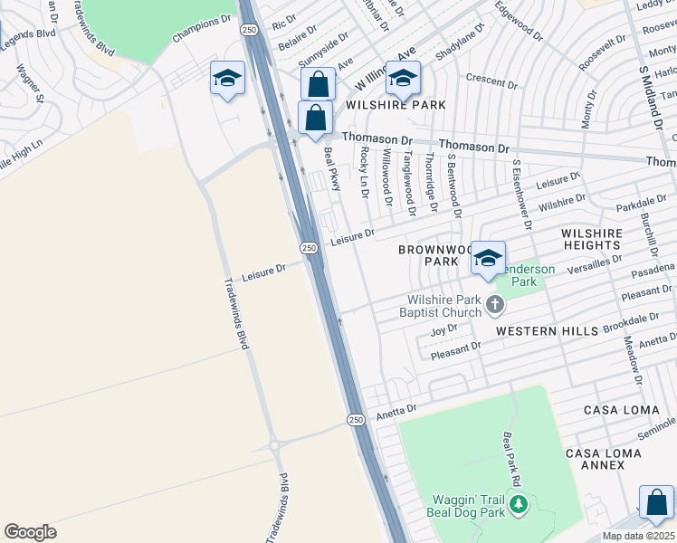 map of restaurants, bars, coffee shops, grocery stores, and more near 501 North Loop 250 West in Midland