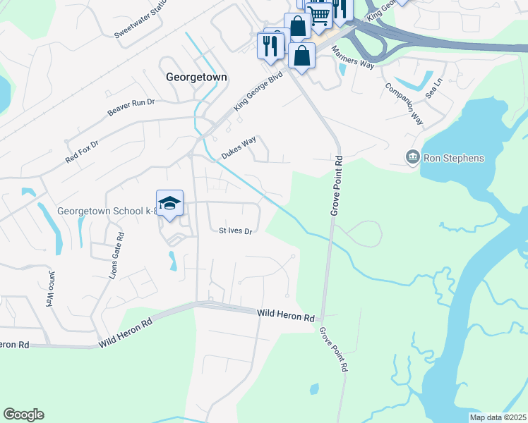 map of restaurants, bars, coffee shops, grocery stores, and more near 106 Saint Ives Drive in Savannah